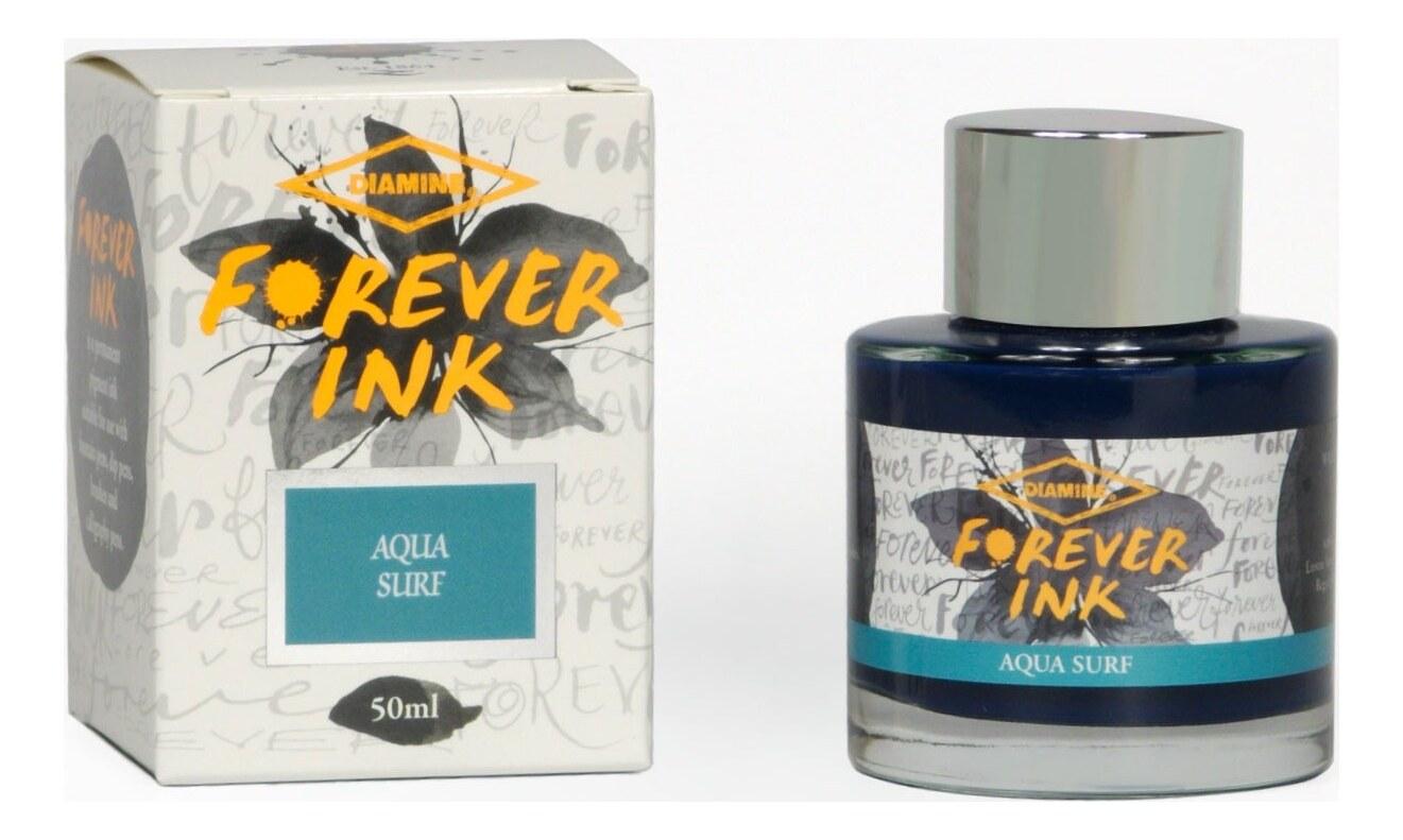 A bottle of Diamine Forever Pigment Aqua Surf.