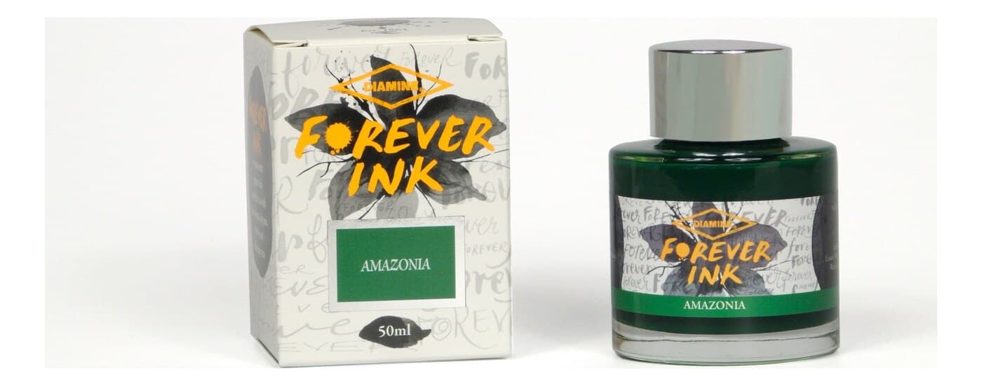 A bottle of Diamine Forever Pigment Amazonia.