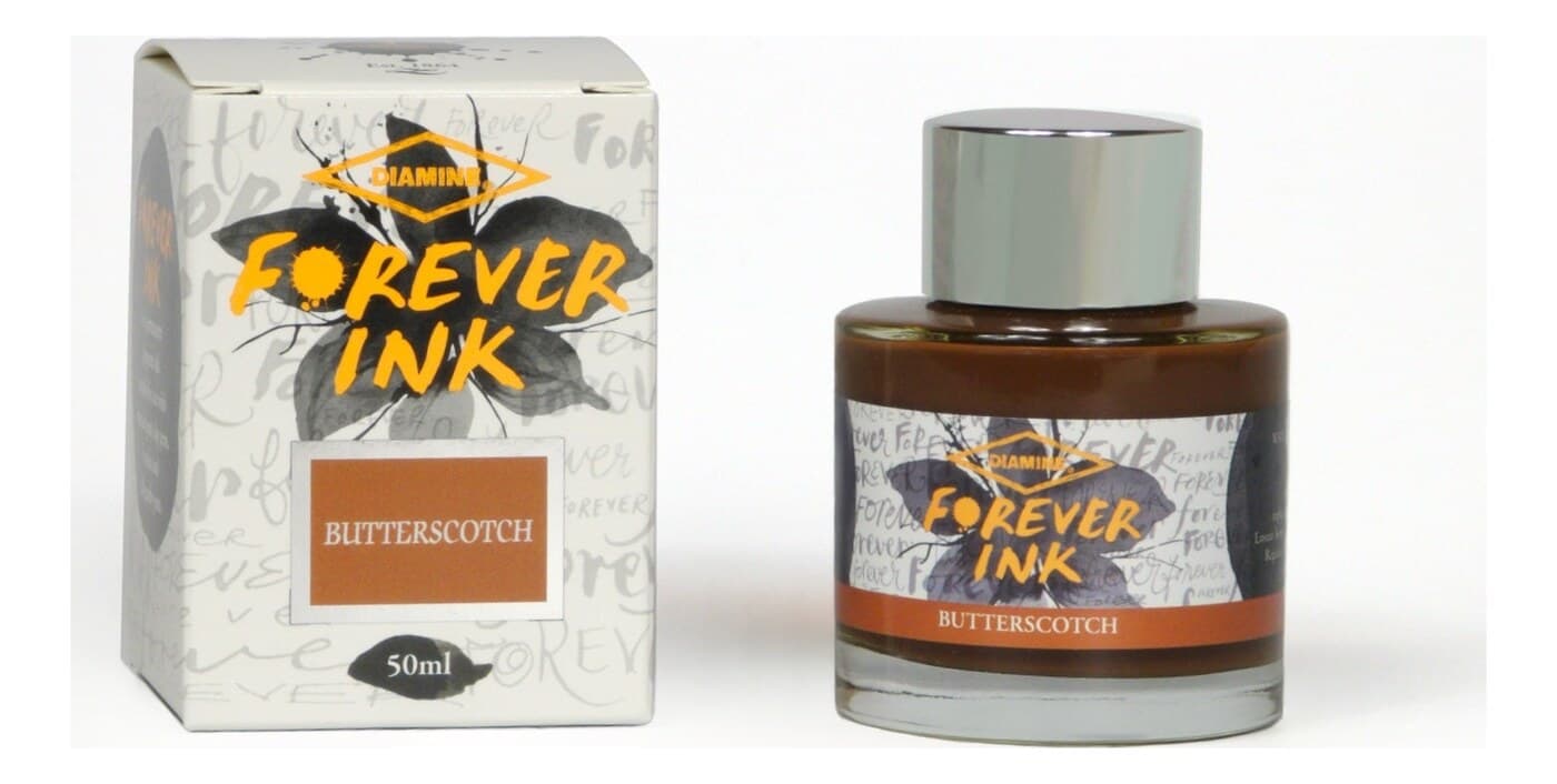 A bottle of Diamine Forever Pigment Butterscotch.