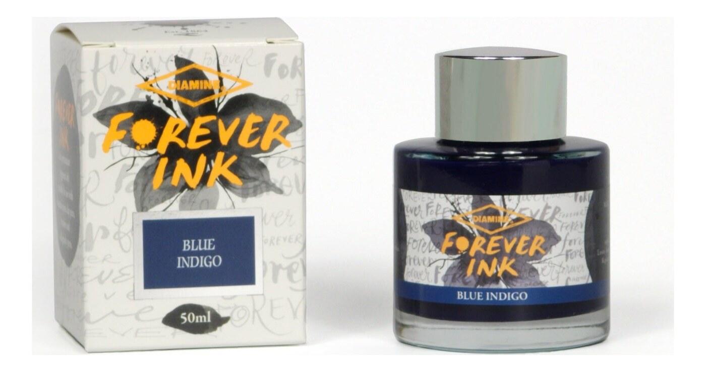 A bottle of Diamine Forever Pigment Blue Indigo.
