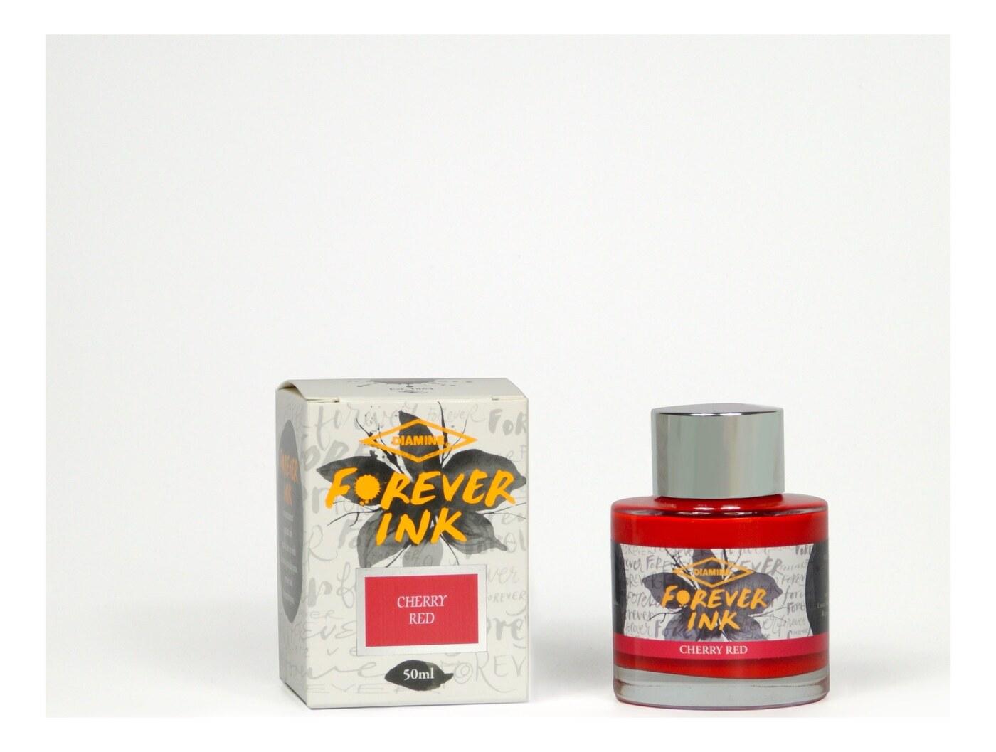 A bottle of Diamine Forever Pigment Cherry Red.