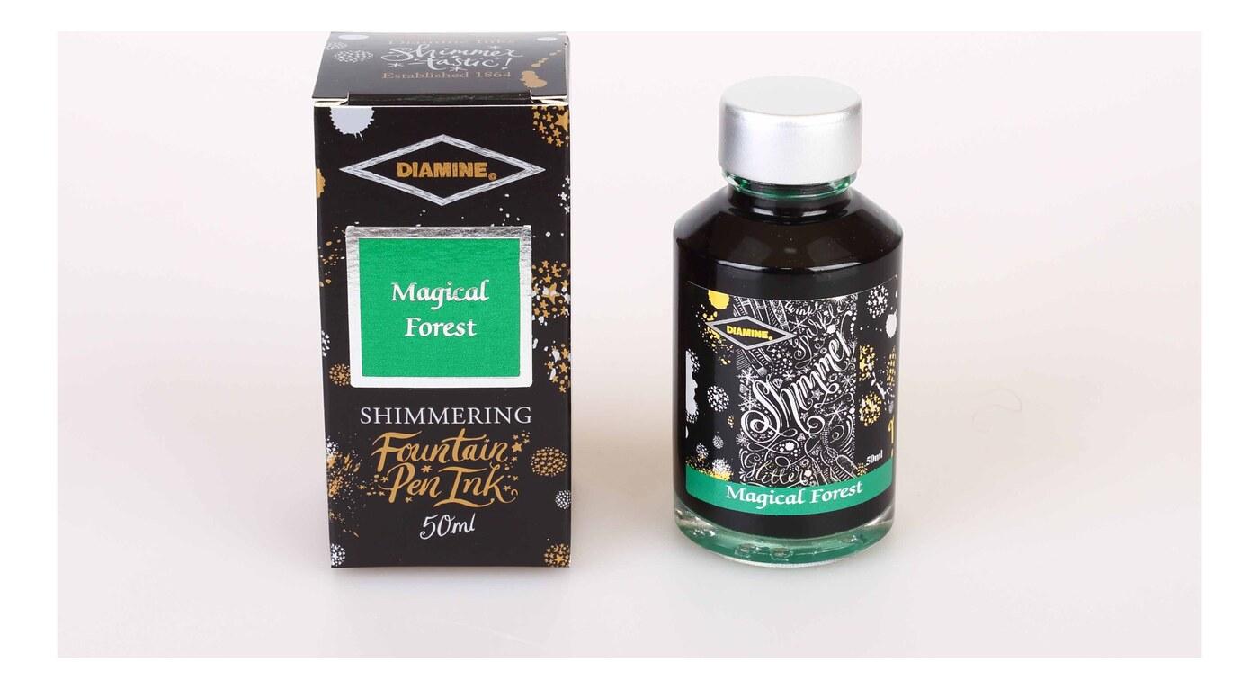 A bottle of Diamine Shimmer Magical Forest.