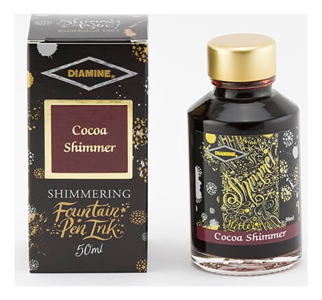 A bottle of Diamine Shimmer Cocoa Shimmer.
