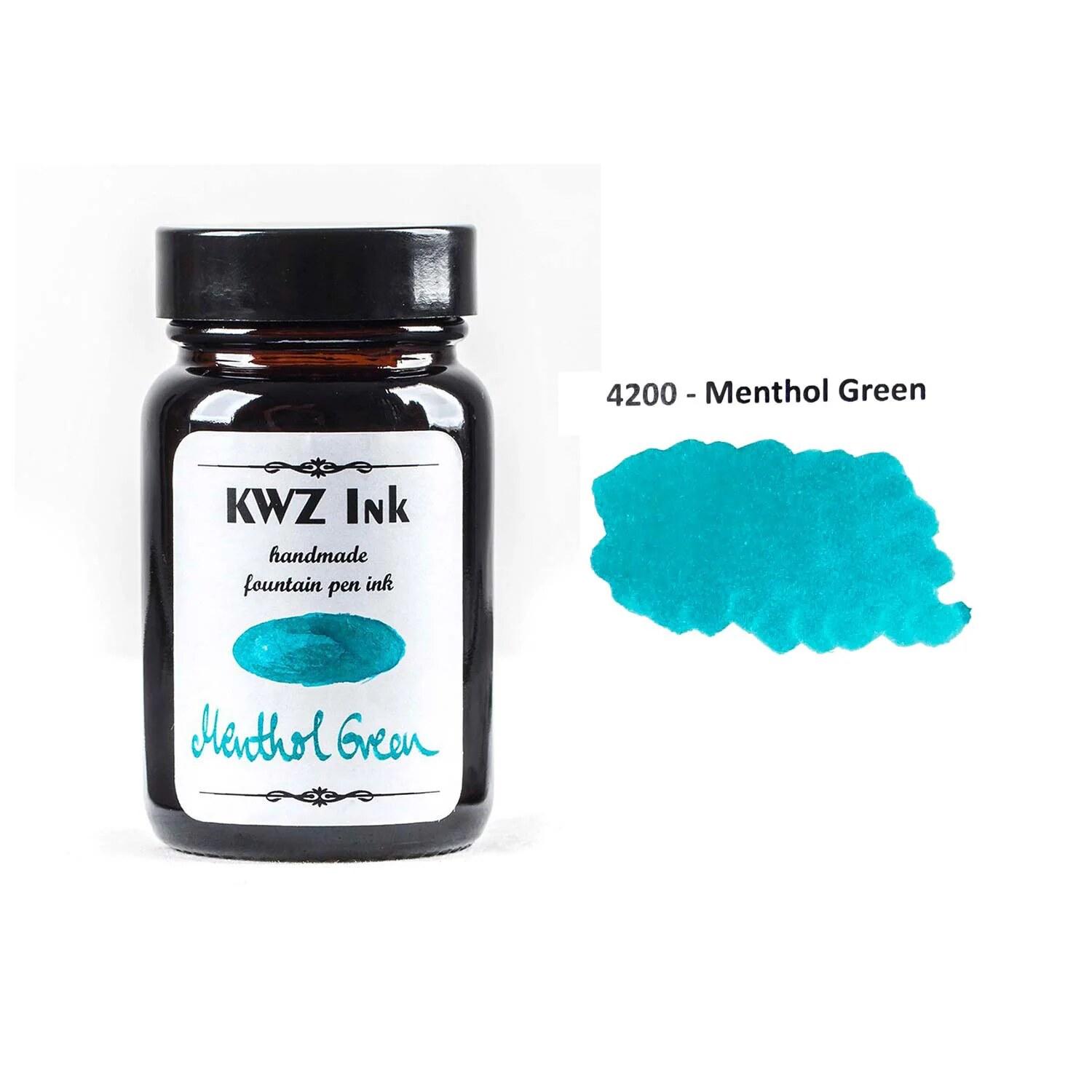 A bottle of KWZ Standard 4200 Menthol Green beside its swatch.