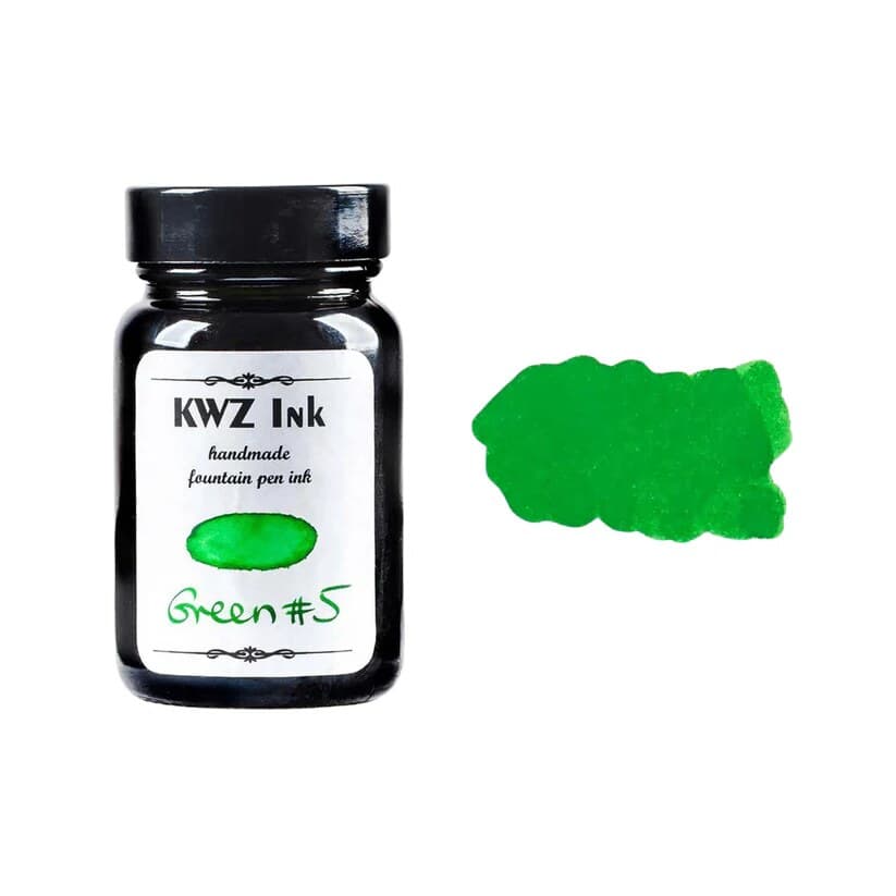 A bottle of KWZ Standard 4207 Green #5 beside its swatch.