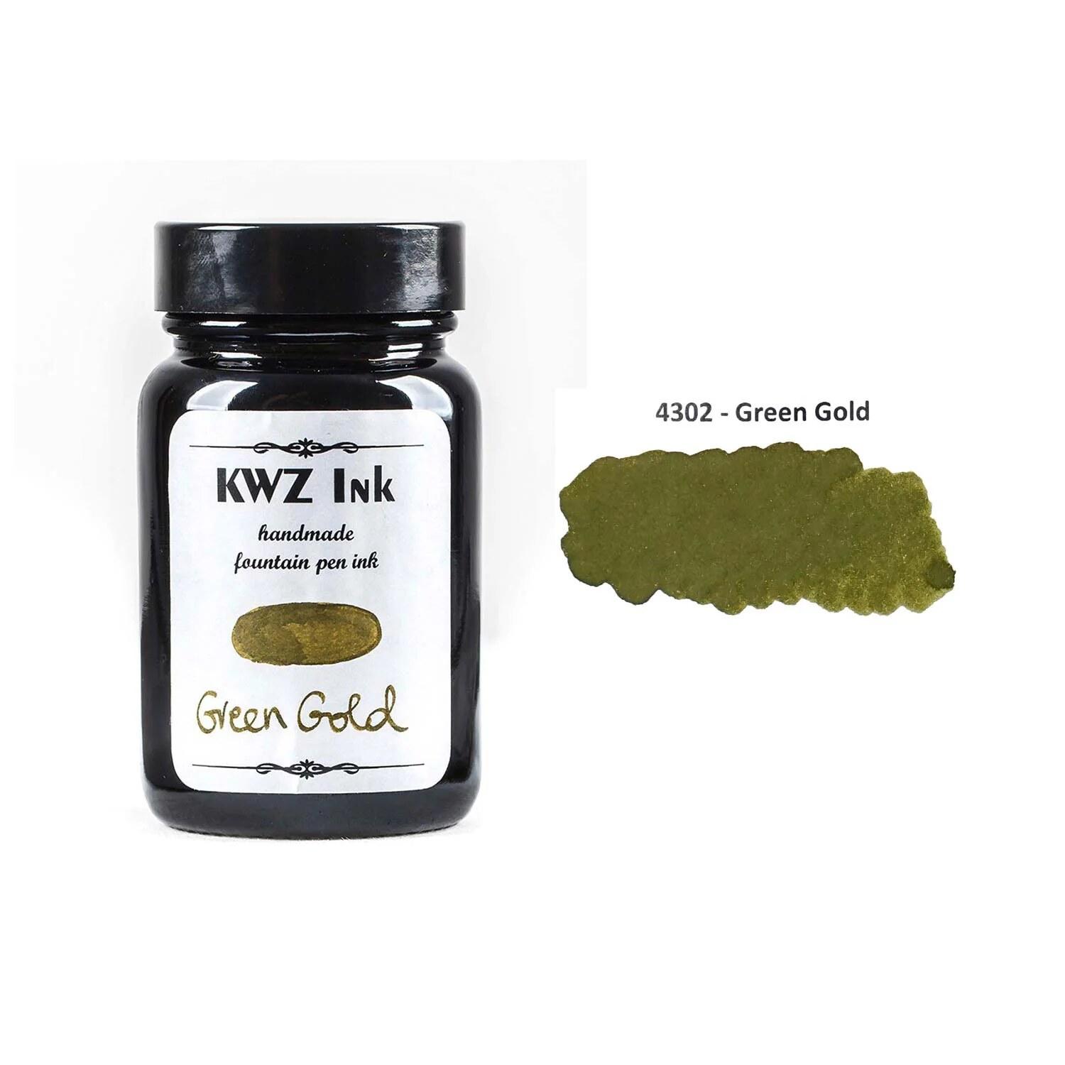 A bottle of KWZ Standard 4302 Green Gold beside its swatch.