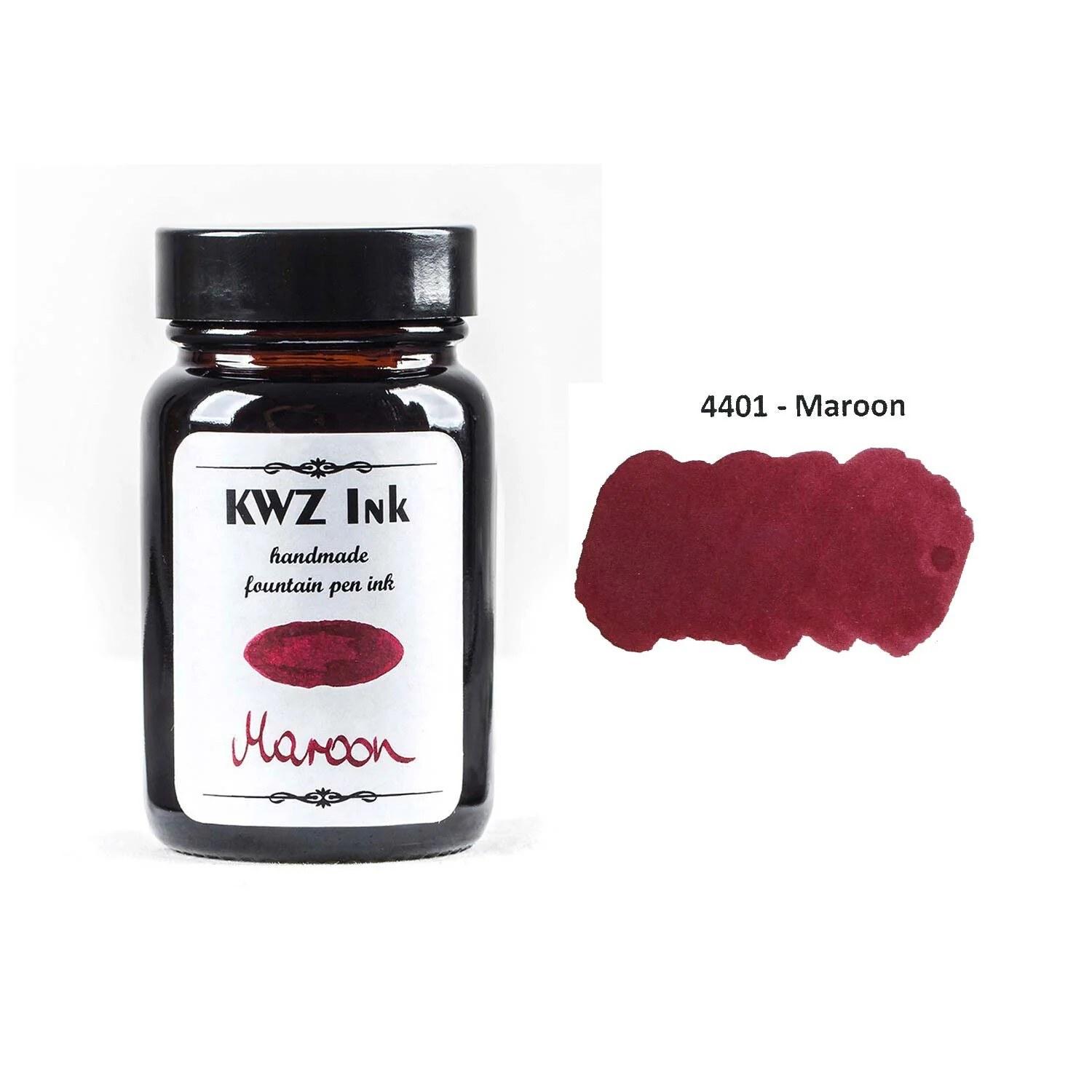 A bottle of KWZ Standard 4401 Maroon beside its swatch.