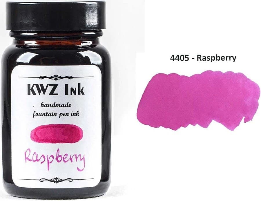 A bottle of KWZ Standard 4405 Raspberry beside its swatch.