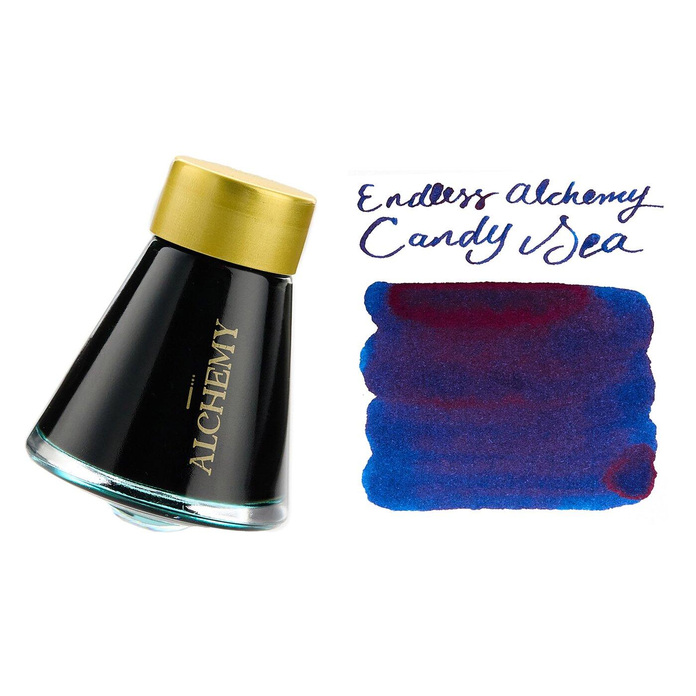 A bottle of Endless Alchemy Candy Sea beside its swatch.