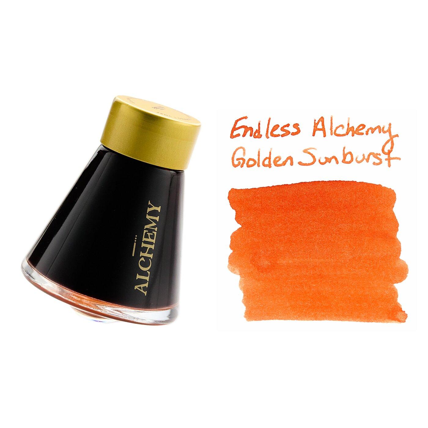 A bottle of Endless Alchemy · Stardust Golden Sunburst beside its swatch.