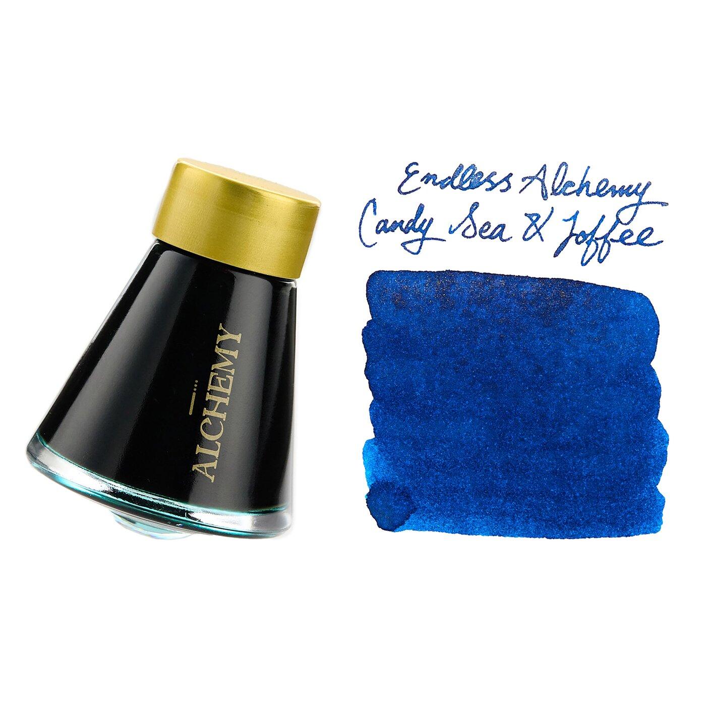 A bottle of Endless Alchemy · Stardust Candy Sea & Toffee beside its swatch.