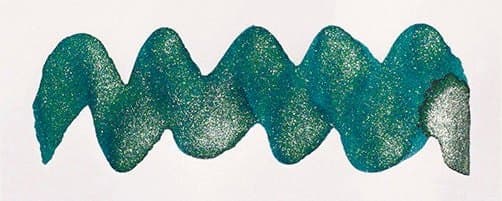 Diamine Shimmer Peacock Flare, shown in the maker's own swatch.